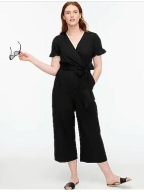 NWT J. Crew Ruffle stretch cotton poplin jumpsuit Black Size 18 Tall